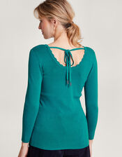 Round Tie Back Scoop Sweater with LENZINGâ„¢ ECOVEROâ„¢, Teal (TEAL), large