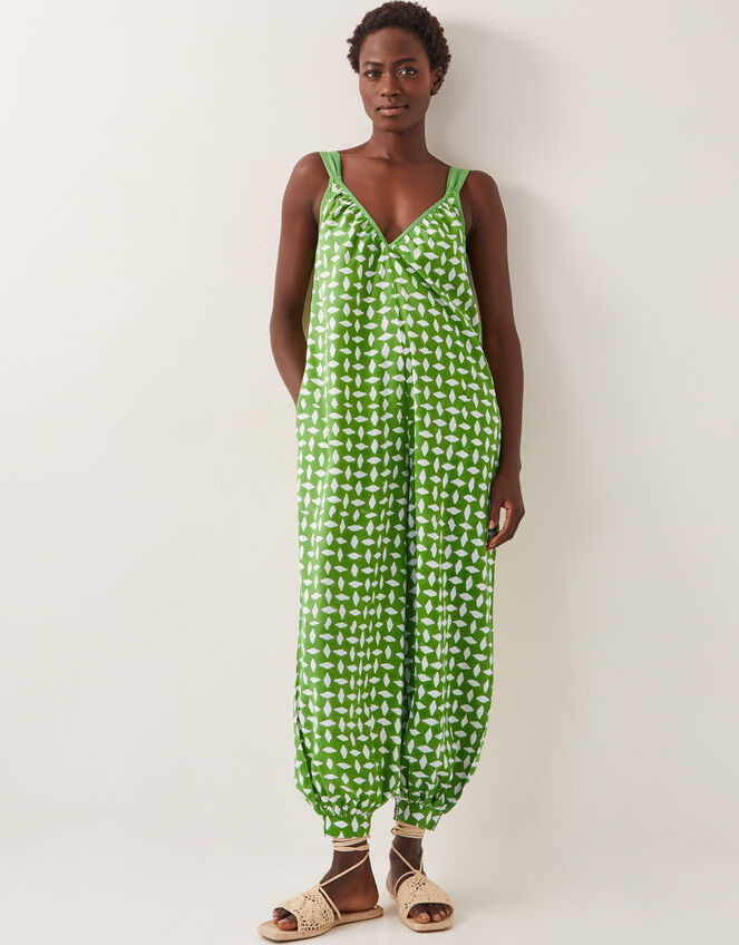 Geena Geometric Woodblock Jumpsuit, Green (GREEN), large