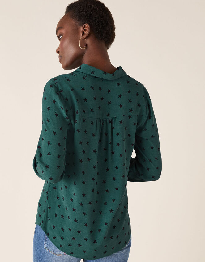 Star Print Shirt with LENZING™ ECOVERO™, Green (GREEN), large