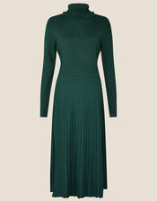 Scallop Roll Neck Dress, Green (DARK GREEN), large