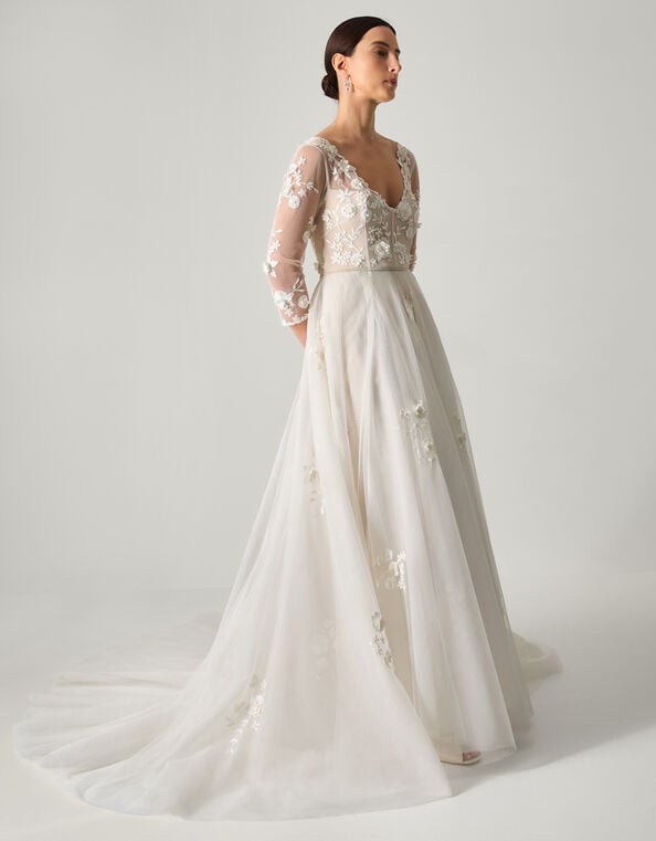 Lucy Embroidered Floral Maxi Wedding Dress, Ivory (IVORY), large