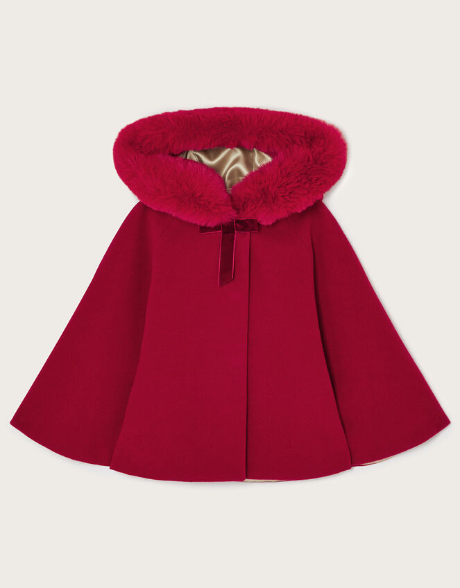 Baby Cape Coat with Fur Hood, Red (RED), large