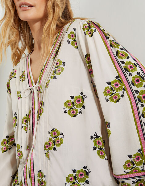 Louisa V-Neck Floral Print Blouse, Ivory (IVORY), large