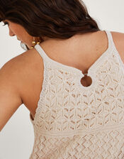 Halter Metallic Pointelle Top , Ivory (IVORY), large