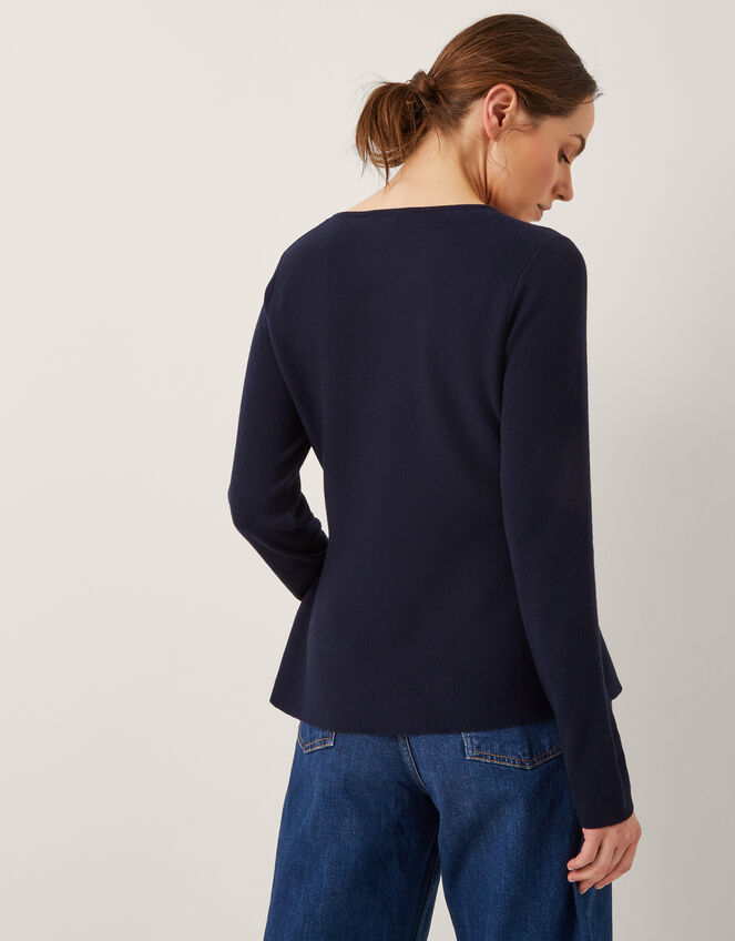 Paula Peplum Bow Jumper, Blue (NAVY), large