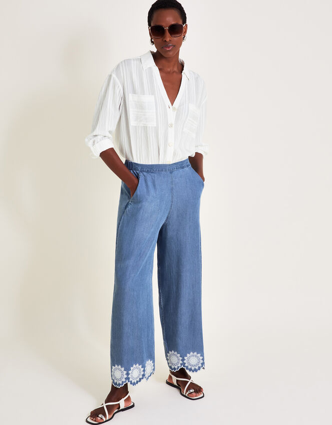 Talia Embroidered Trousers, Blue (DENIM BLUE), large
