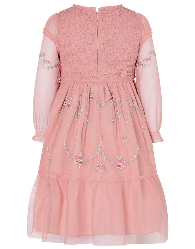 Floral Embroidery Long-Sleeve Dress, Pink (PINK), large