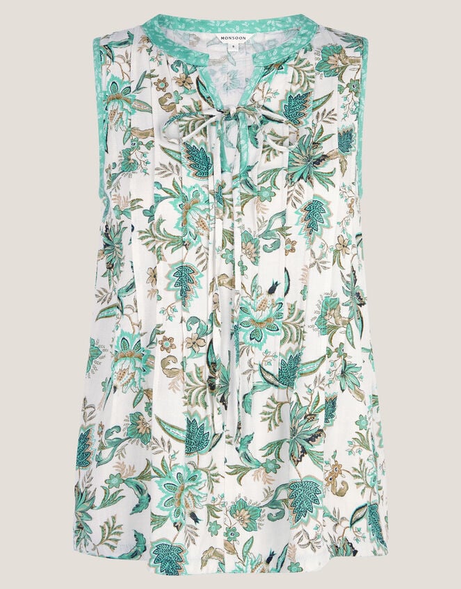 Saoirse Sleeveless Pintuck Floral Top, Ivory (IVORY), large