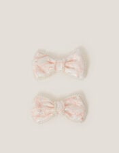 2-Pack Pearly Lace Bow Hair Clips, Pink (PINK), large