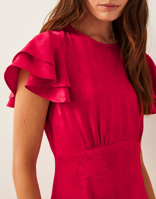 Ester Satin Ruffle Midi Dress, Red (RED), large