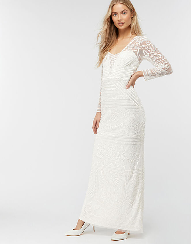 Charlotte Geo Embellished Maxi Wedding Dress, Ivory (IVORY), large