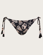Shell Print Foil Bikini Bottoms, Black (BLACK), large