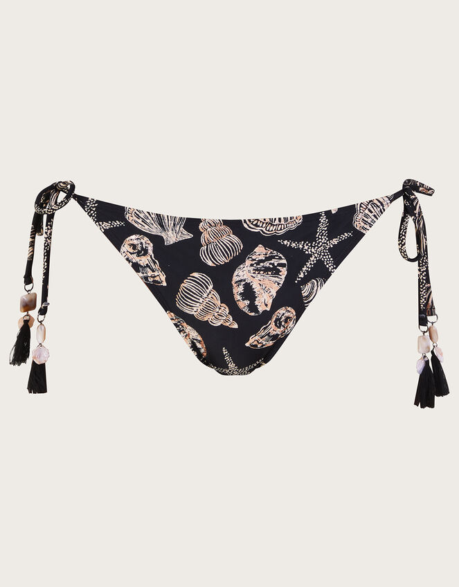 Shell Print Foil Bikini Bottoms, Black (BLACK), large