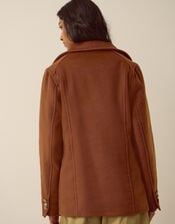 Sabrina Faux Fur Collar Pea Coat, Brown (BROWN), large