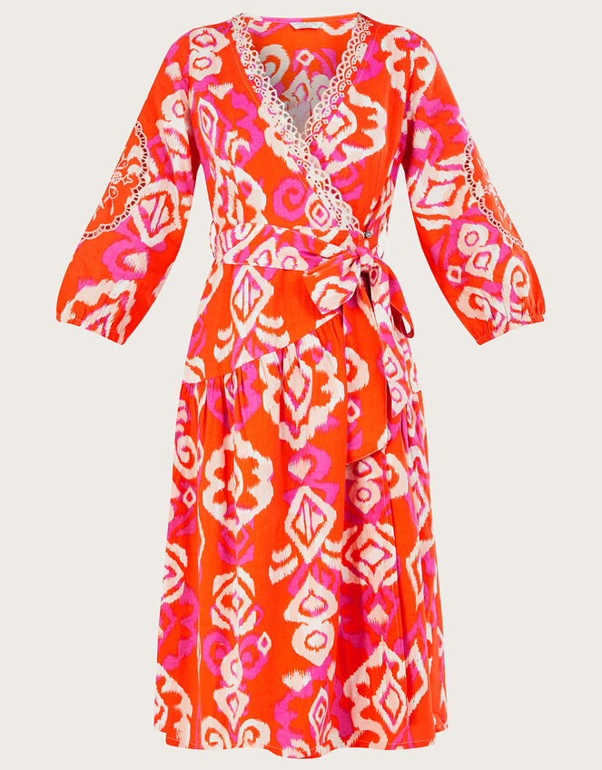 Aspen Wrap Dress in Linen Blend , Orange (ORANGE), large