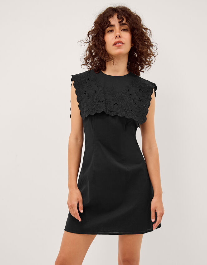 Lexi Embroidered Bib Mini Dress, Black (BLACK), large