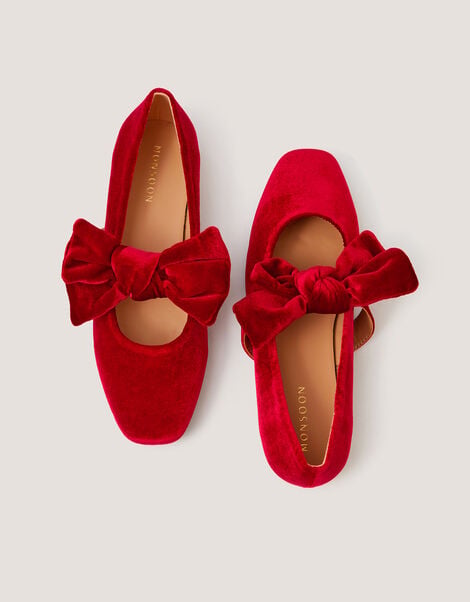 Jolie Velvet Mary Jane Ballet Flats, Red (RED), large