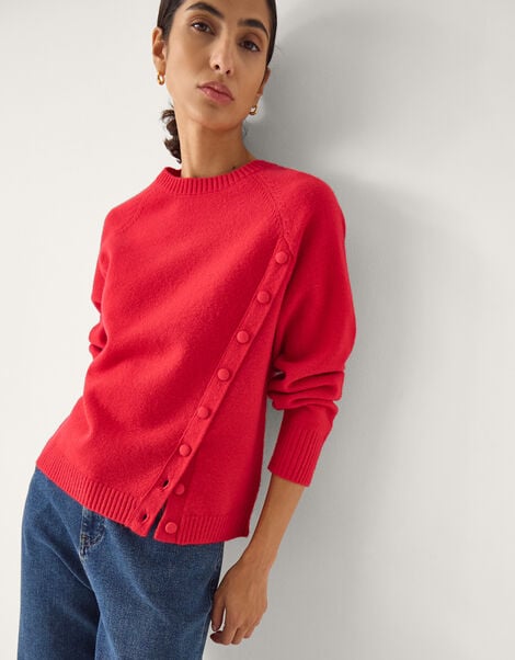 Bray Asymmetrical Button Knit Jumper, Red (RED), large