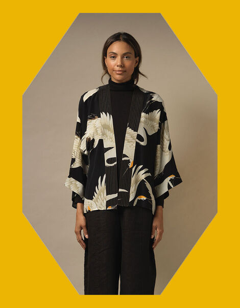 One Hundred Stars Stork Print Kimono, , large