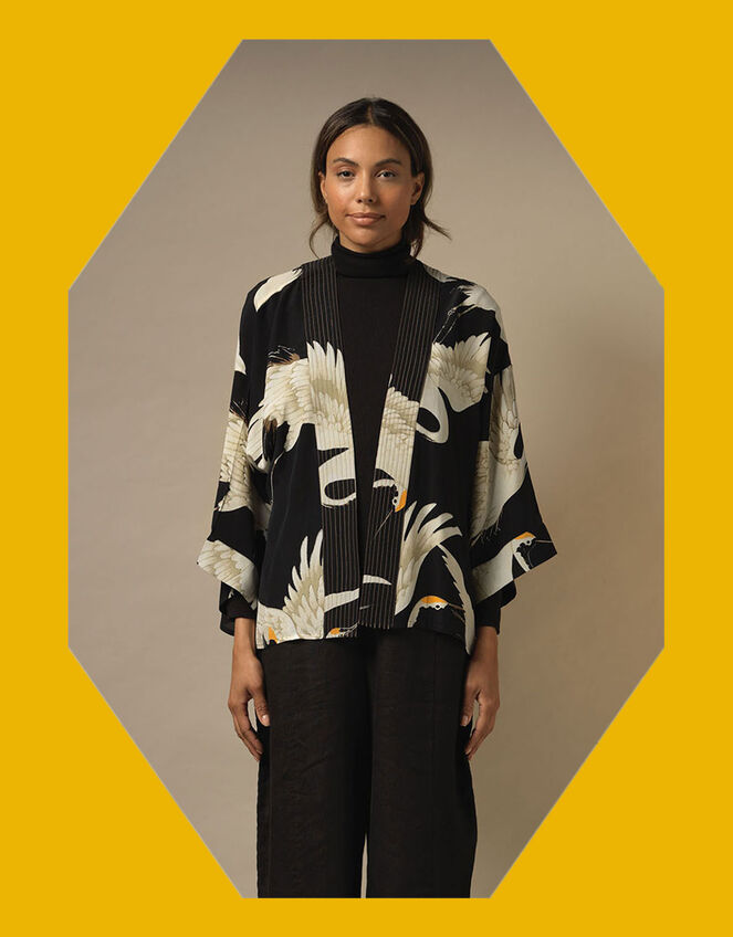 One Hundred Stars Stork Print Kimono, , large