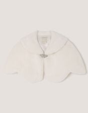 Scallop Faux Fur Cape, Ivory (IVORY), large
