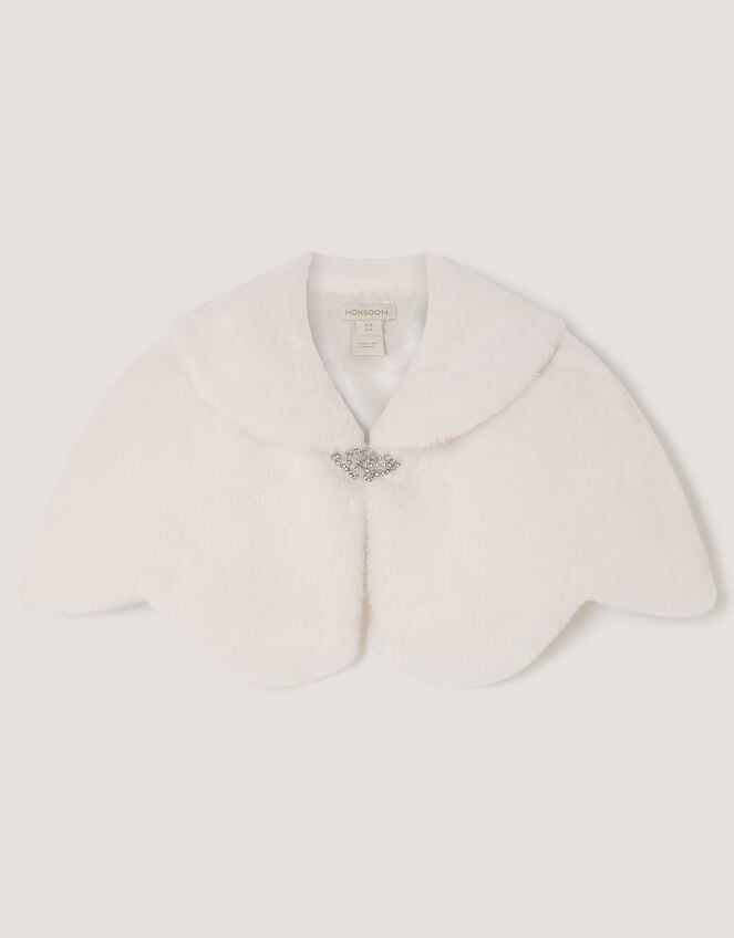 Scallop Faux Fur Cape, Ivory (IVORY), large