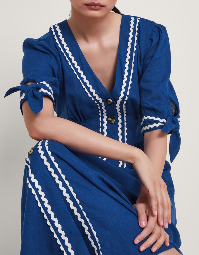 Lita V-Neck Ric Rac Midi Dress, Blue (COBALT), large