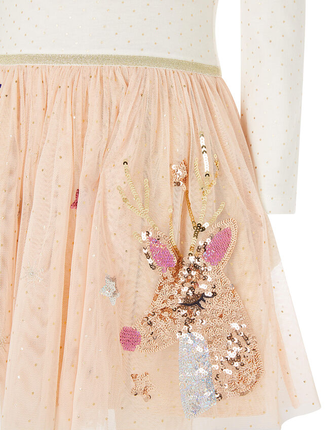 XMAS Sequin Reindeer Disco Dress, Nude (NUDE), large