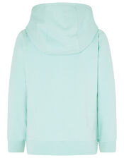 Embellished Flower Hoody with Organic Cotton , Blue (AQUA), large