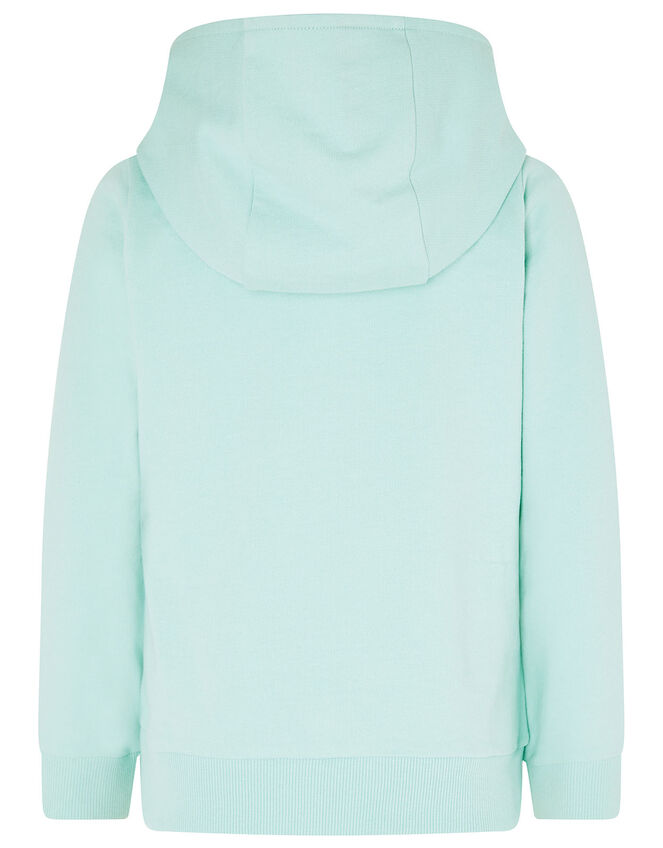 Embellished Flower Hoody with Organic Cotton , Blue (AQUA), large