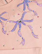 Sequin Bow Long Sleeve Top, Pink (PINK), large