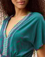 Jacqui Embroidered Jersey Midi Dress, Teal (TEAL), large