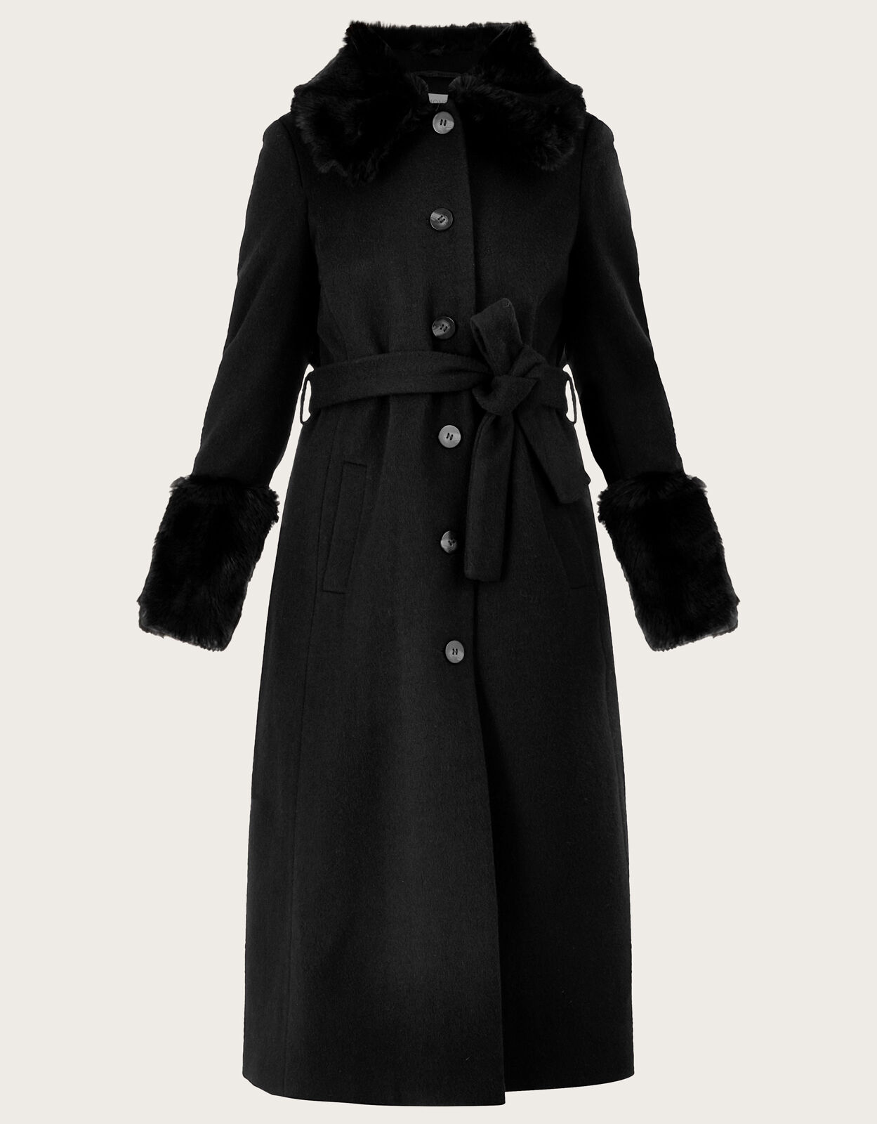 Fur trim belted coat 2025