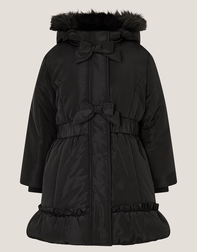 Frill Bow Hooded Coat, Black (BLACK), large