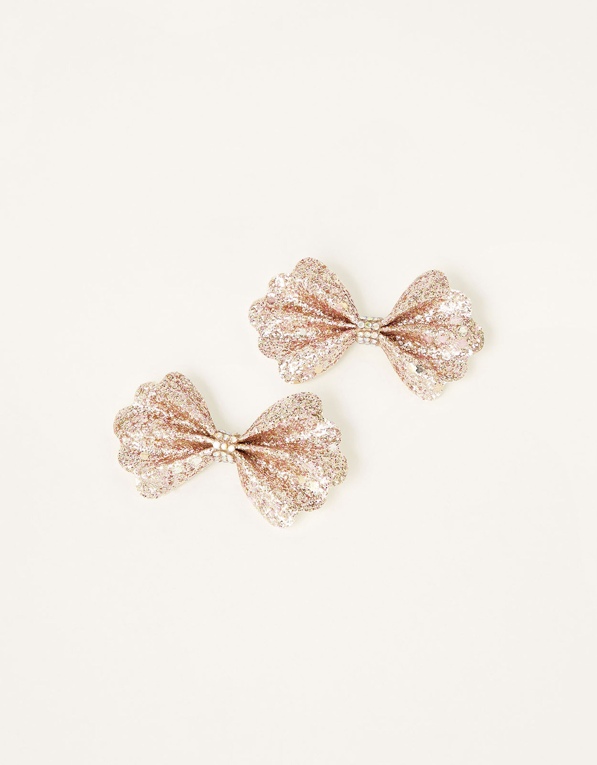 Scallop Glitter Bow Hair Clips , , large