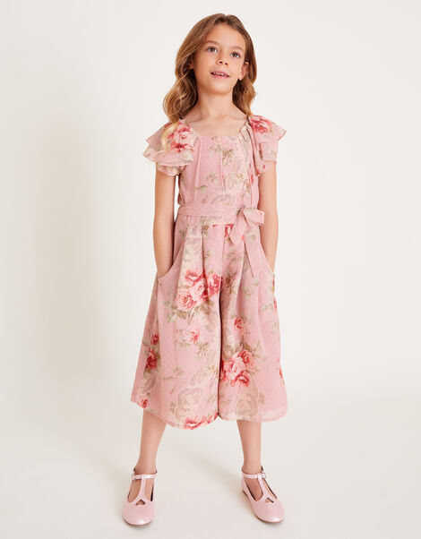 Tia Rose Print Chiffon Culotte Jumpsuit, Pink (DUSKY PINK), large