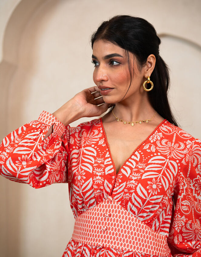 India & Mills Pippa Tropic Midi Dress, Red (RED), large