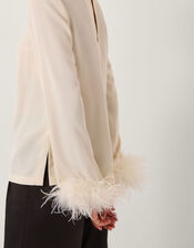 Luella Feather Cuff Top, Ivory (IVORY), large