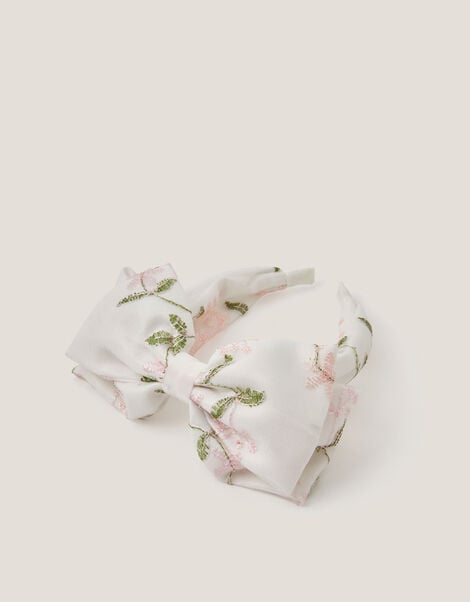 Floral Embroidered Bow Headband, , large