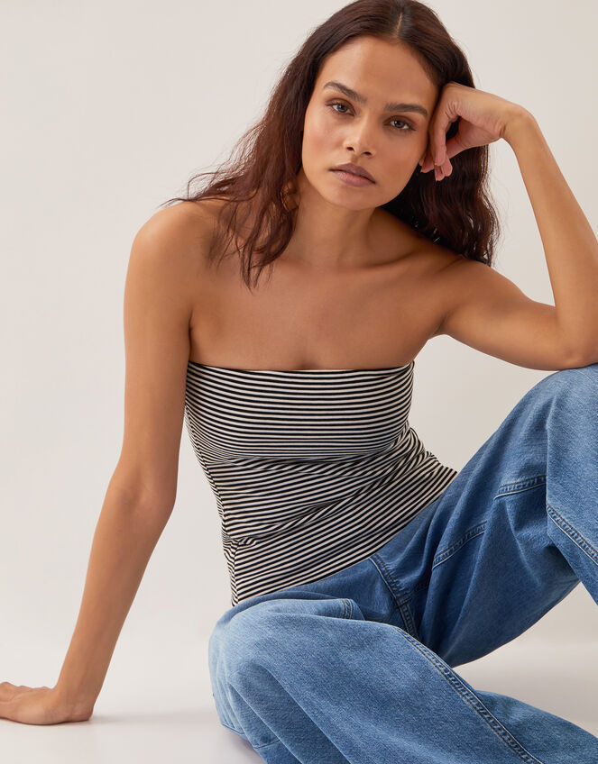 Billie Stripe Bandeau Top, Ivory (IVORY), large