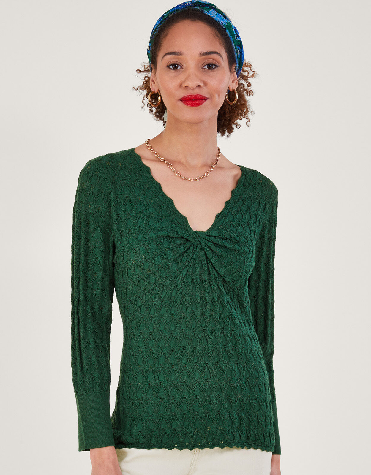 Pointelle Stitch Jumper with Recycled Polyester Green Knitwear