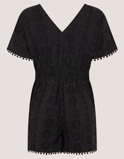 Floral Broderie Romper, Black (BLACK), large