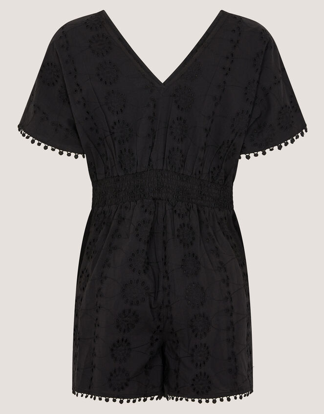 Floral Broderie Romper, Black (BLACK), large