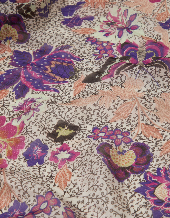 Elodie Floral Print Silk Scarf, , large