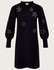 Velvet Star Knitted Dress with Recycled Polyester, Blue (NAVY), large