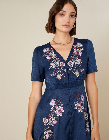 Embroidered Placement Jacquard Dress  Blue, Blue (NAVY), large