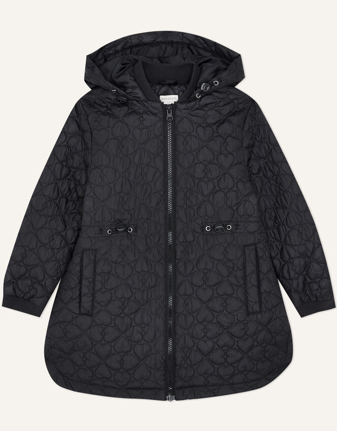 Lightweight Heart Longline Quilted Coat, Black (BLACK), large