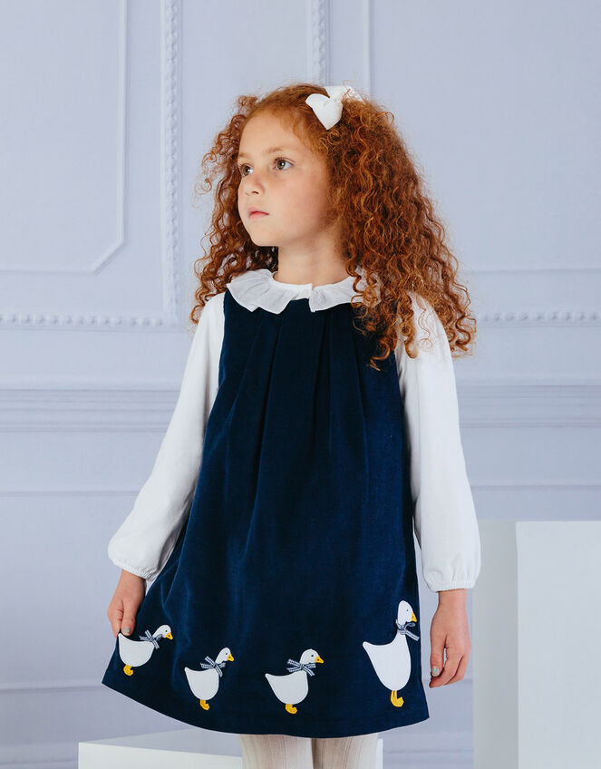 Trotters Jemima Corduroy Pinafore Dress, Blue (NAVY), large