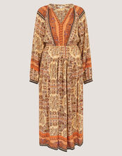 Ines Floral Print Midi Dress, Natural (STONE), large