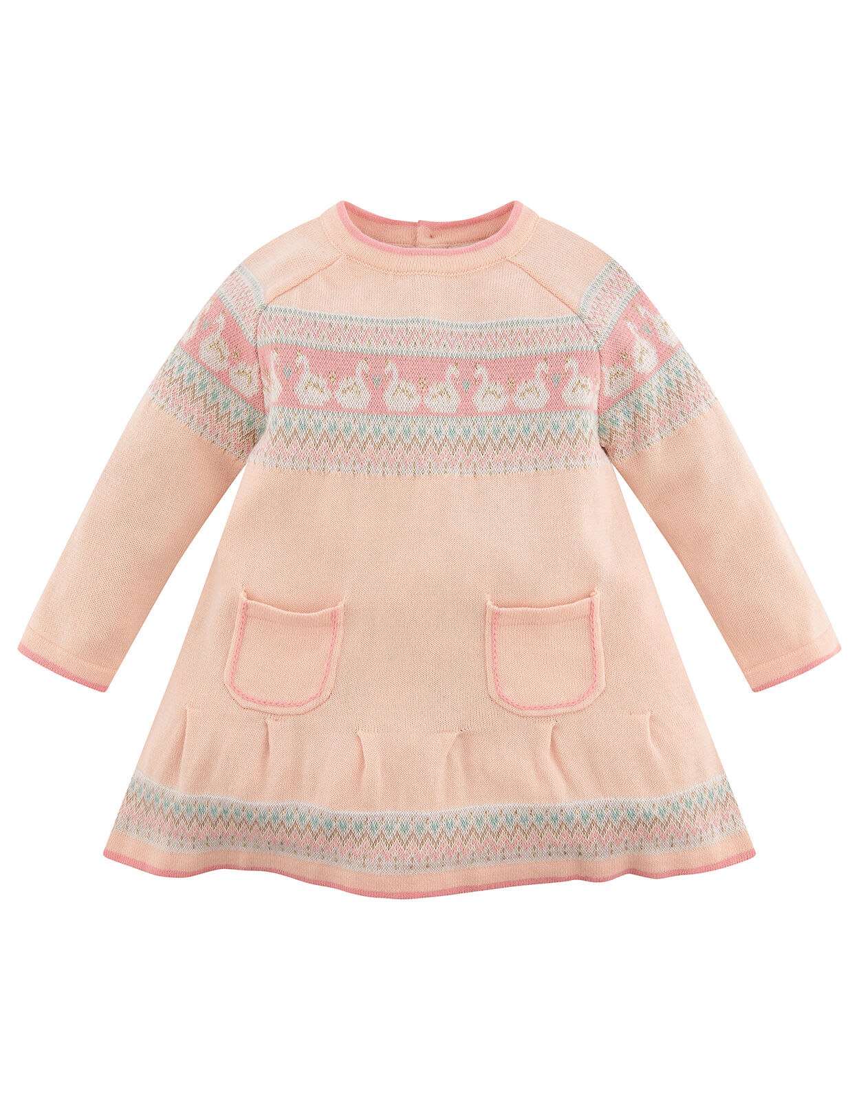 Newborn Baby Swan Knit Dress Pink